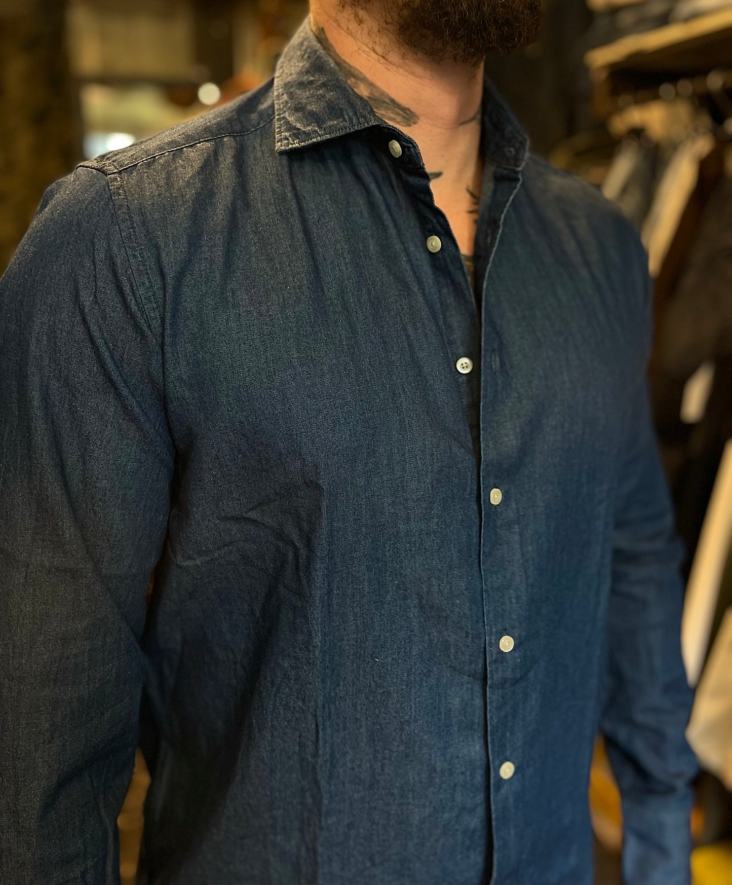 Camicia in cotone effetto denim