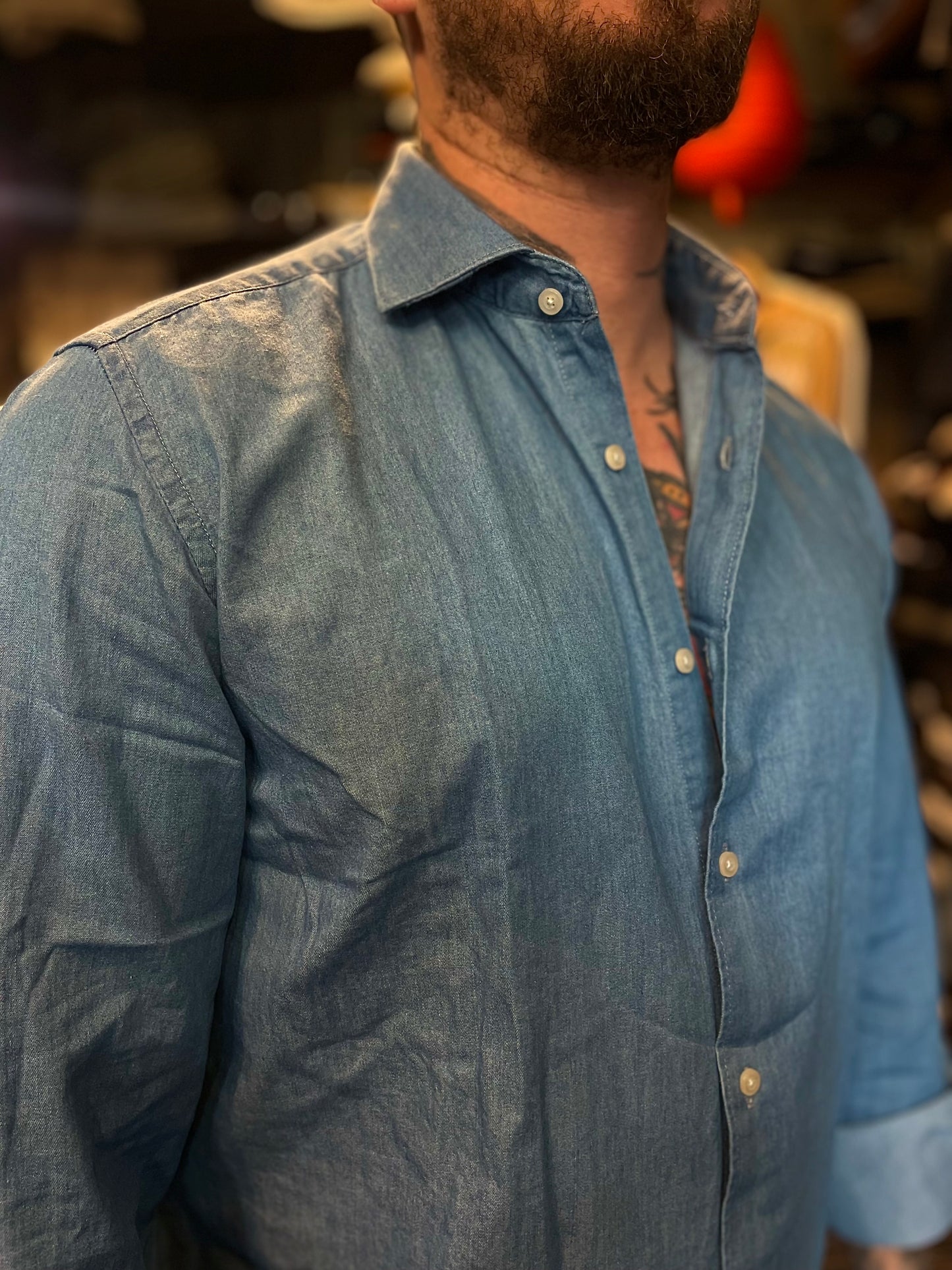 Camicia in cotone effetto denim