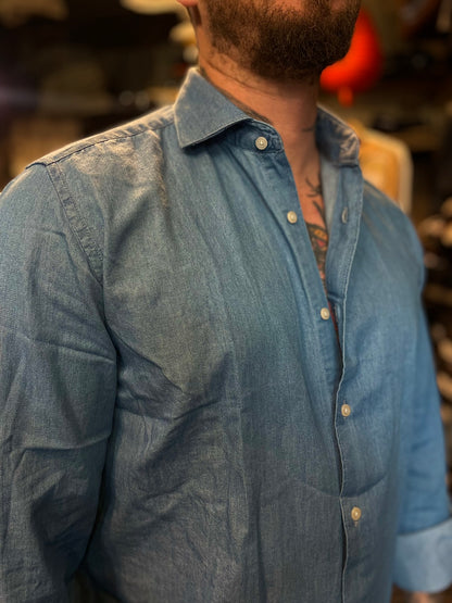 Camicia in cotone effetto denim