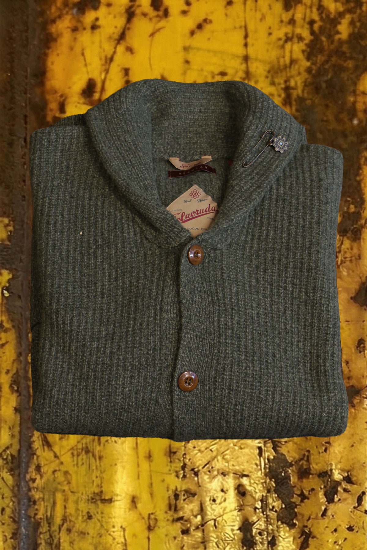 Tela cruda cardigan blu e verde