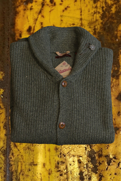 Tela cruda cardigan blu e verde