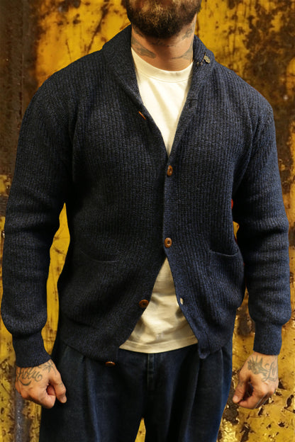 Tela cruda cardigan blu e verde